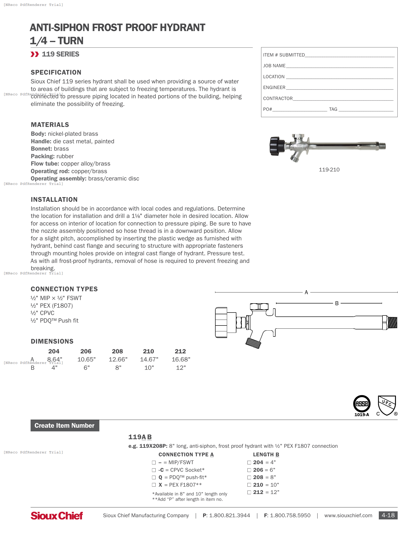 119 SERIES - FROST-PROOF ANTI-SIPHON SILLCOCK - SPEC SHEET.PDF Specification Document